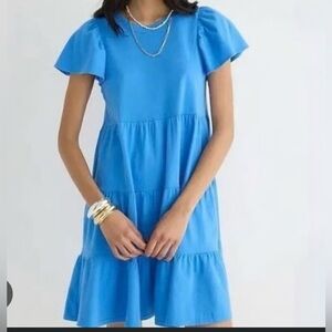 Green Label J. Crew Tiered Sky Blue Cotton T-Shirt Dress